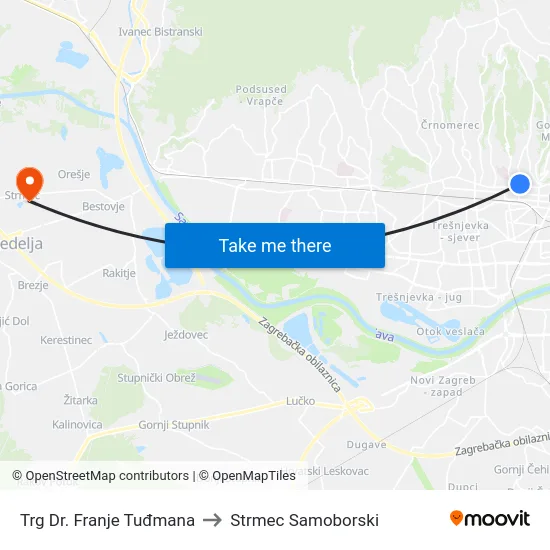 Trg Dr. Franje Tuđmana to Strmec Samoborski map