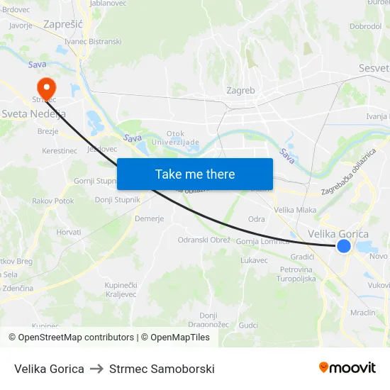 Velika Gorica to Strmec Samoborski map