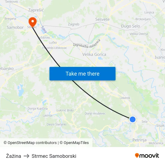 Žažina to Strmec Samoborski map