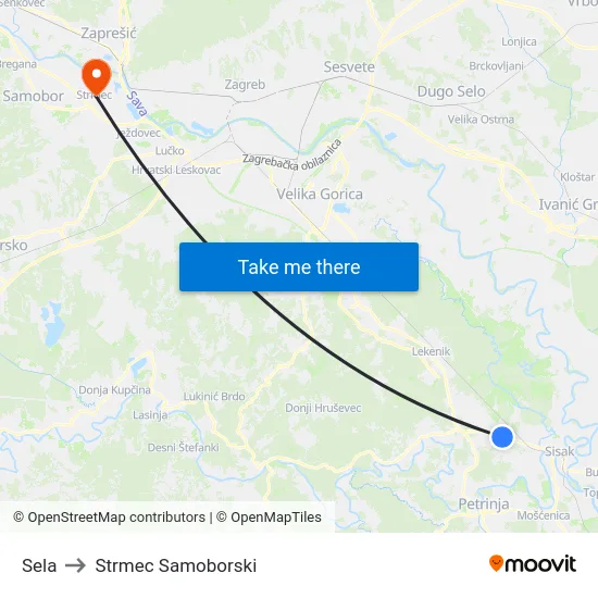 Sela to Strmec Samoborski map