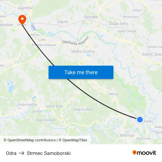 Odra to Strmec Samoborski map
