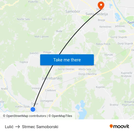 Lulić to Strmec Samoborski map