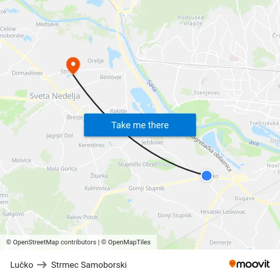 Lučko to Strmec Samoborski map