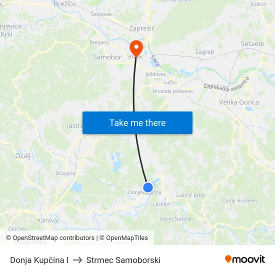 Donja Kupčina I to Strmec Samoborski map