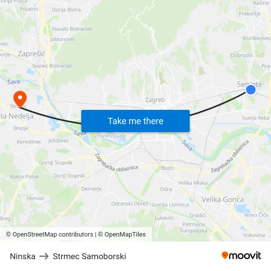 Ninska to Strmec Samoborski map