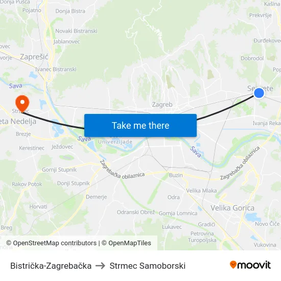 Bistrička-Zagrebačka to Strmec Samoborski map
