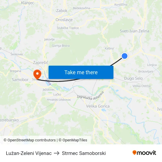 Lužan-Zeleni Vijenac to Strmec Samoborski map