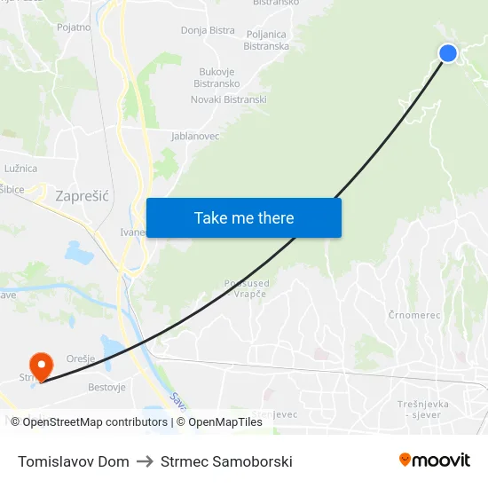 Tomislavov Dom to Strmec Samoborski map