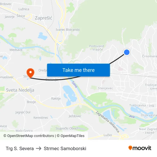 Trg S. Severa to Strmec Samoborski map