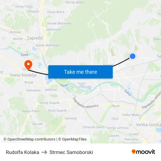 Rudolfa Kolaka to Strmec Samoborski map
