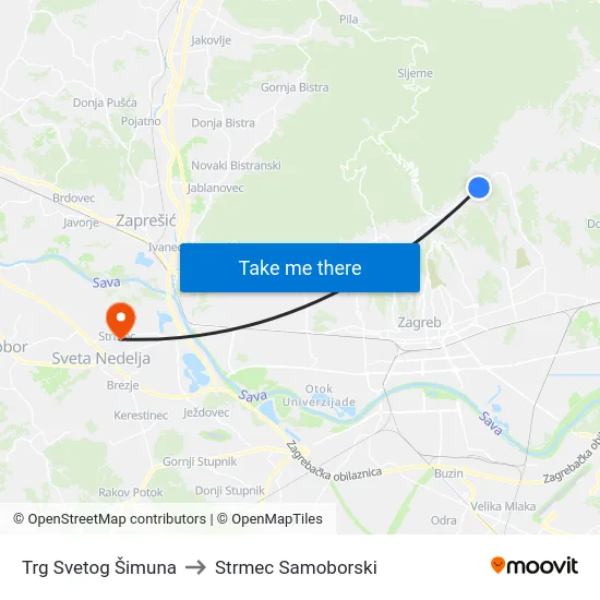 Trg Svetog Šimuna to Strmec Samoborski map