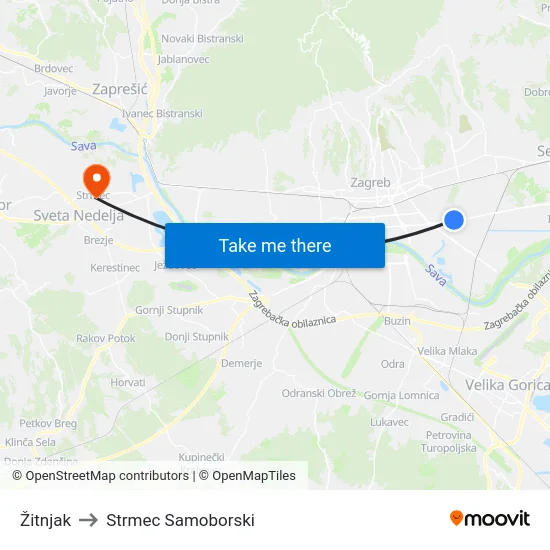 Žitnjak to Strmec Samoborski map