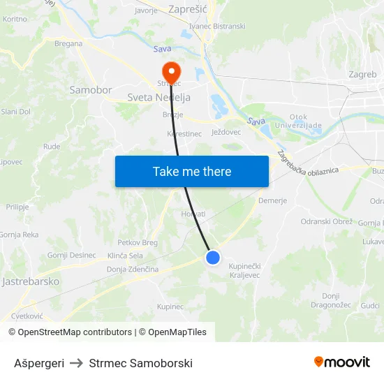 Ašpergeri to Strmec Samoborski map