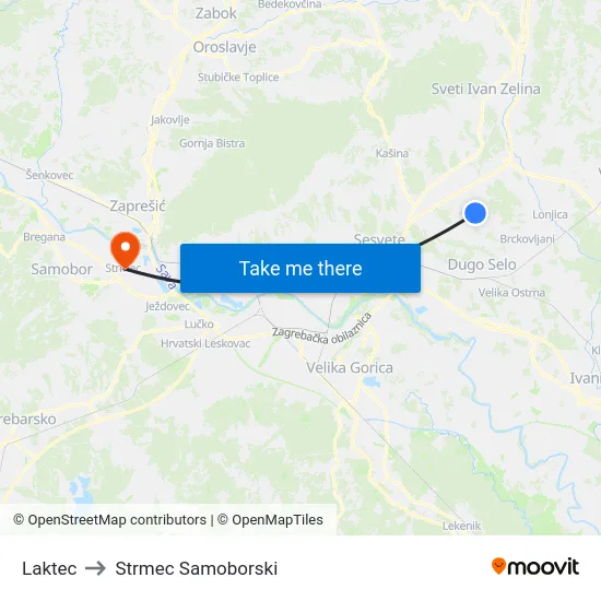 Laktec to Strmec Samoborski map