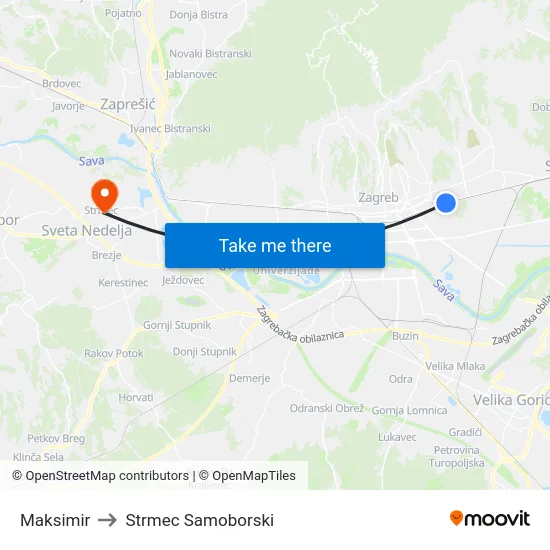 Maksimir to Strmec Samoborski map