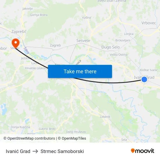 Ivanić Grad to Strmec Samoborski map