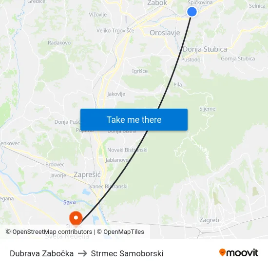 Dubrava Zabočka to Strmec Samoborski map