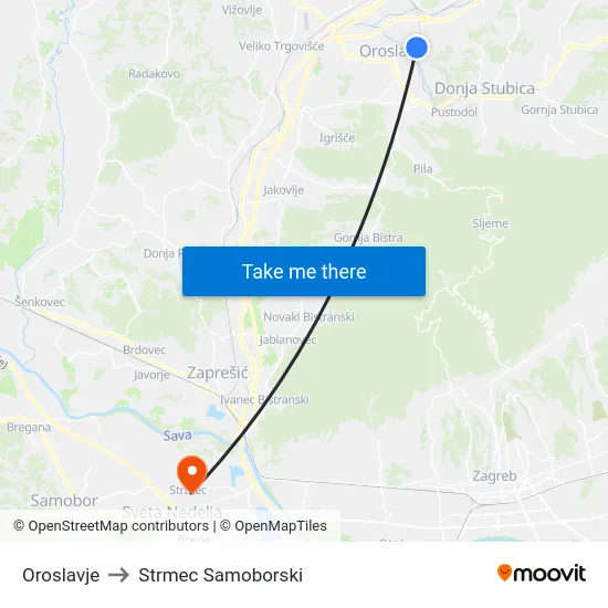 Oroslavje to Strmec Samoborski map