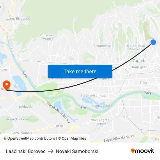 Lašćinski Borovec to Novaki Samoborski map