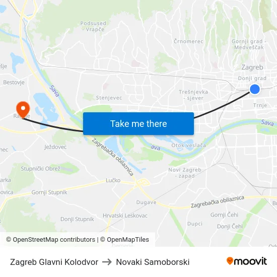 Zagreb Glavni Kolodvor to Novaki Samoborski map
