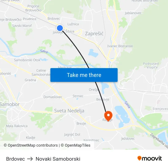 Brdovec to Novaki Samoborski map