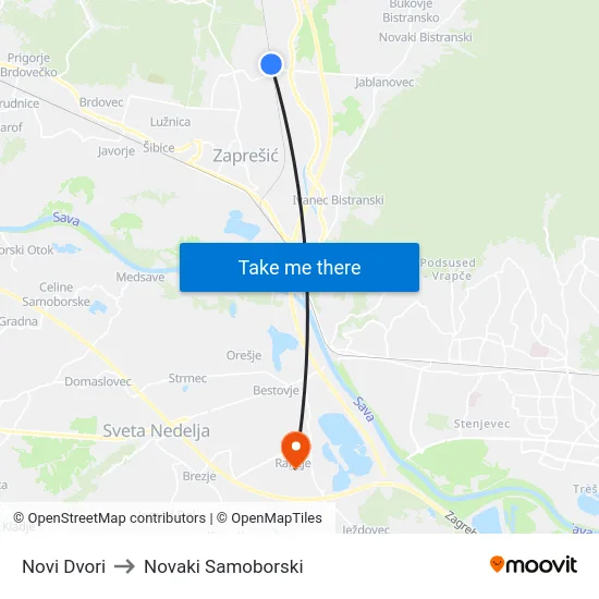 Novi Dvori to Novaki Samoborski map