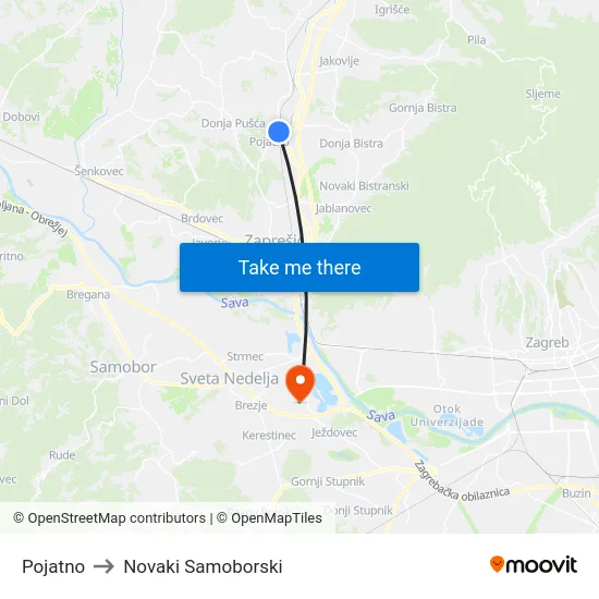 Pojatno to Novaki Samoborski map