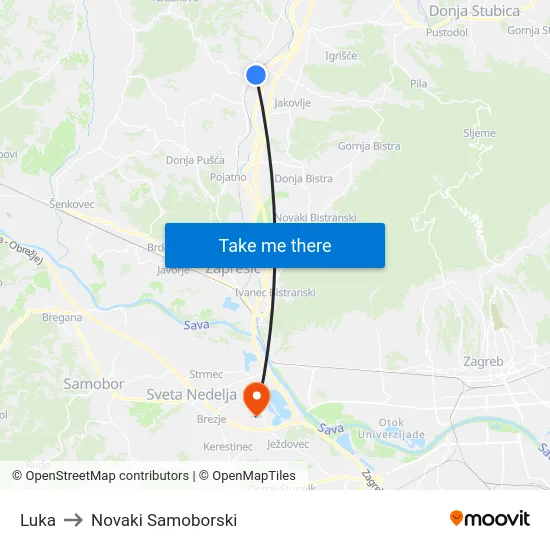 Luka to Novaki Samoborski map