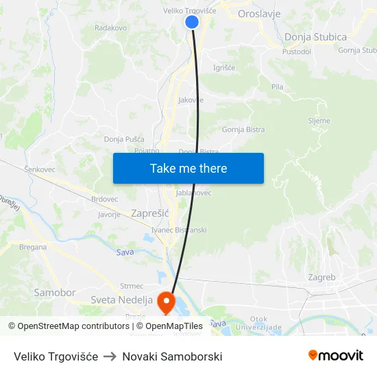 Veliko Trgovišće to Novaki Samoborski map