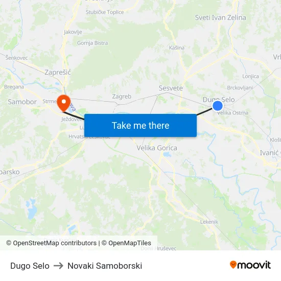 Dugo Selo to Novaki Samoborski map