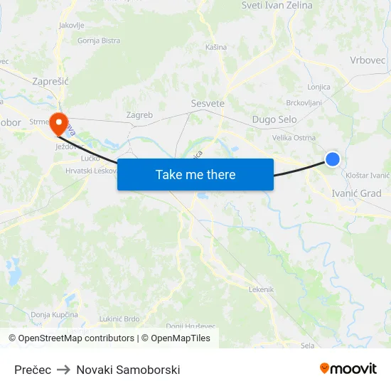 Prečec to Novaki Samoborski map