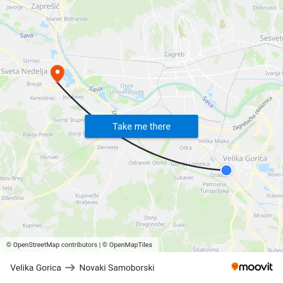 Velika Gorica to Novaki Samoborski map