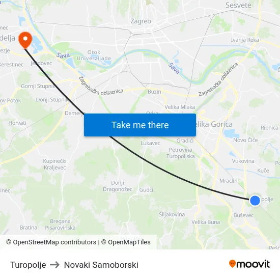 Turopolje to Novaki Samoborski map
