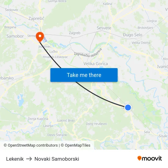 Lekenik to Novaki Samoborski map