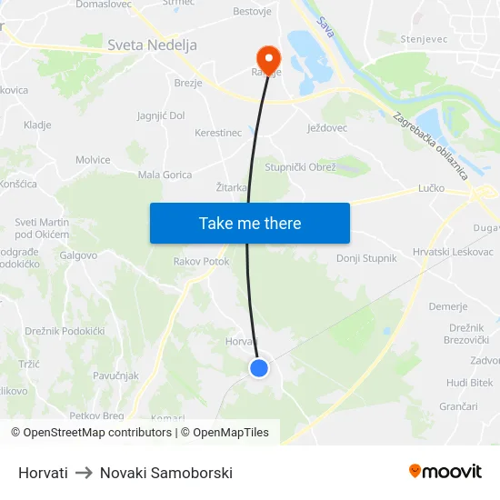 Horvati to Novaki Samoborski map