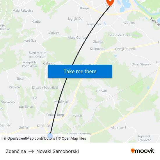 Zdenčina to Novaki Samoborski map