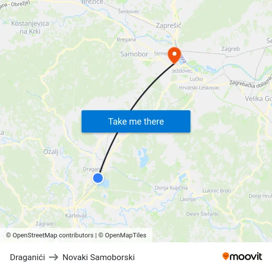 Draganići to Novaki Samoborski map