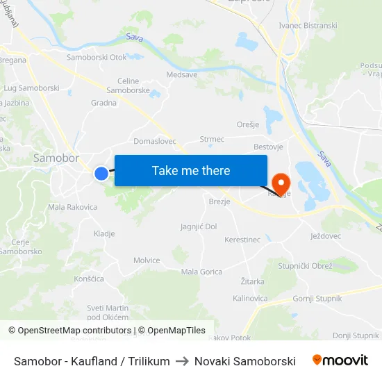 Samobor - Kaufland / Trilikum to Novaki Samoborski map