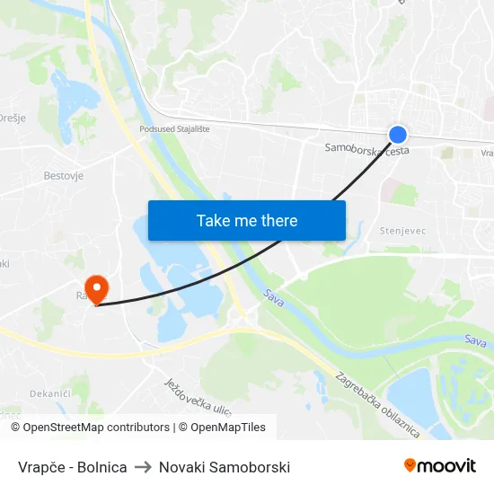 Vrapče - Bolnica to Novaki Samoborski map
