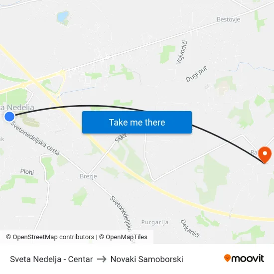 Sveta Nedelja - Centar to Novaki Samoborski map