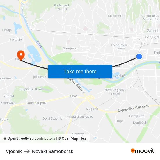 Vjesnik to Novaki Samoborski map