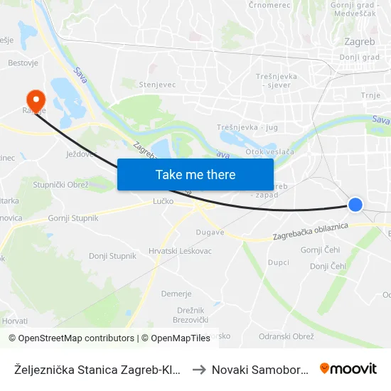 Željeznička Stanica Zagreb-Klara to Novaki Samoborski map