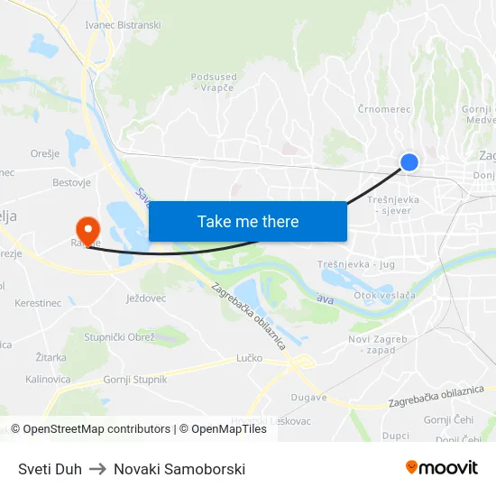 Sveti Duh to Novaki Samoborski map