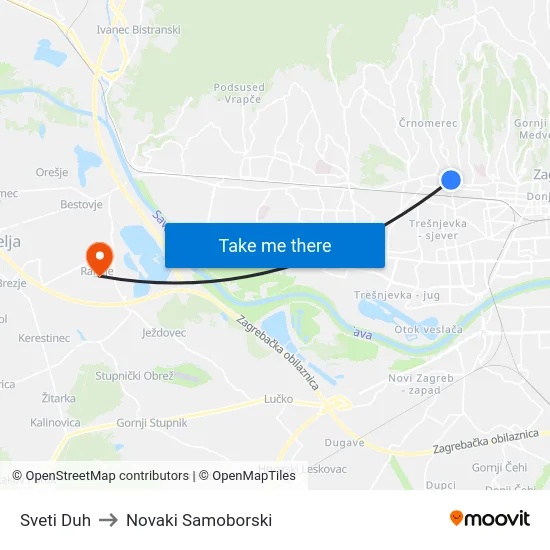 Sveti Duh to Novaki Samoborski map