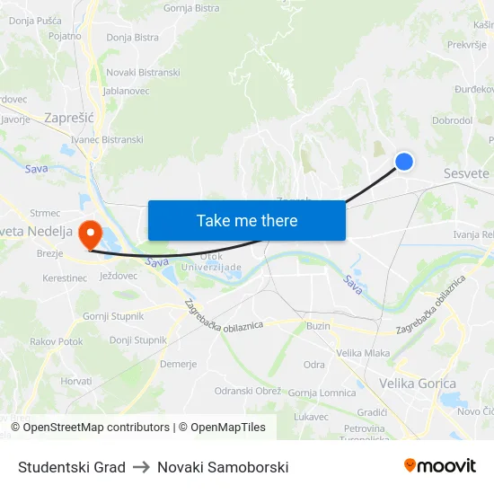 Studentski Grad to Novaki Samoborski map