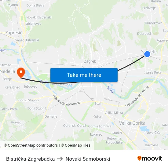 Bistrička-Zagrebačka to Novaki Samoborski map