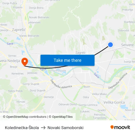 Koledinečka-Škola to Novaki Samoborski map