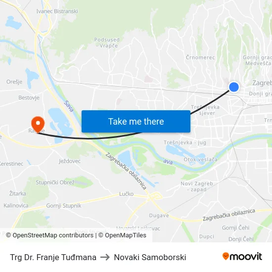 Trg Dr. Franje Tuđmana to Novaki Samoborski map