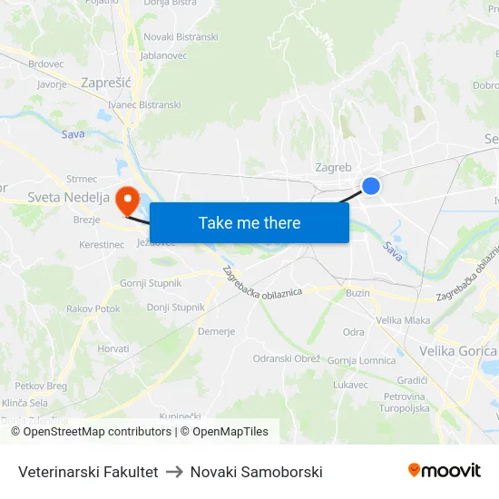 Veterinarski Fakultet to Novaki Samoborski map