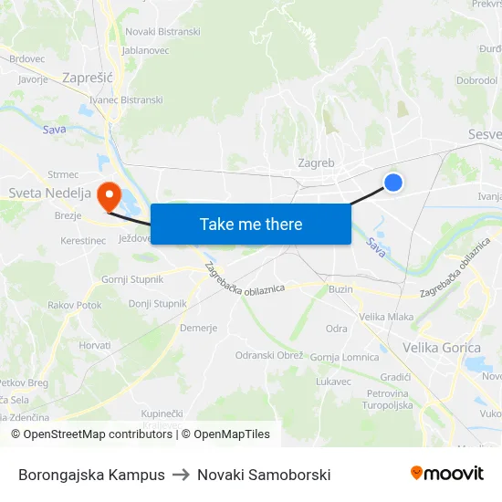 Borongajska Kampus to Novaki Samoborski map